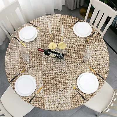 $20.03 • Buy Round Vinyl Elastic Edged Flannel Backed Tablecloth Fitted Table Cover PVC Print