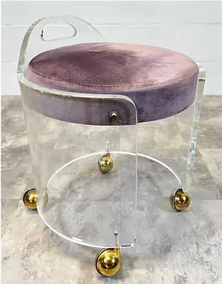 Vintage Modernist Thick Curved Lucite Vanity Stool Hill Manufacturing Co • $299