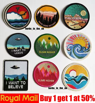 Adventure Design Popular Round Sew Iron On Patch Badge Transfer Fabric Crafts • £2.99