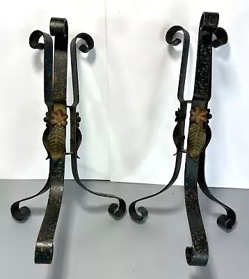 Antique Arts & Crafts Candle Holders Polychrome Metal Flowers Craftsman Tripods • $34.99