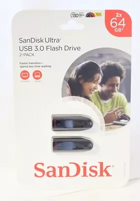 SanDisk 64GB Ultra USB 3.0 Flash Drive 2-Pack 130MB/s FREE SHIPPING • $13.95