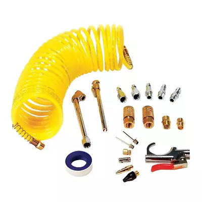 Air Compressor Accessory Kit W/ 25 Ft. Recoil Hose 20-Piece Starter Set Complete • $17.46