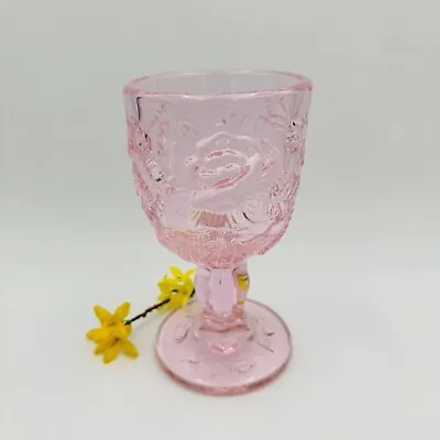 FENTON MADONNA INN PINK GLASS WILD ROSE ART GLASS WATER GOBLET LG 6.5”H Mint • $28