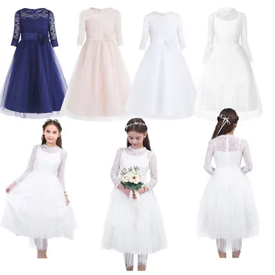 Girls Kids Vintage Floral Lace Flower Dress Wedding Bridesmaid Formal Party Gown • $36.41