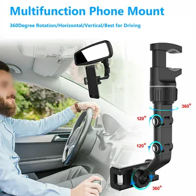 360 Rotation Adjustable Cell Phone Holder Car Rearview Mirror Mount Seat Bracket • $10.92