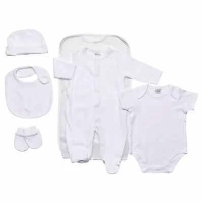 £14.95 • Buy Baby Unisex 5 Piece Velour Plain White  Layette Gift Set Hat Bib NB - 3 Months