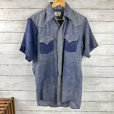 VTG Dickson-Jenkins Shirt Pearl Snap Button Up Short Sleeve Western Blue • $13.84