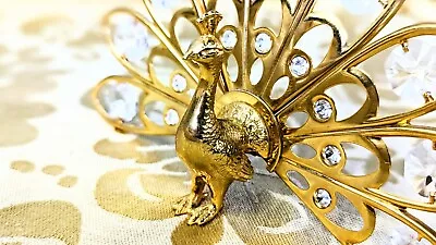 Peacock Figurine Gold Plated Swarovski Crystal Embellished Animal Bird Decor  • $19.88