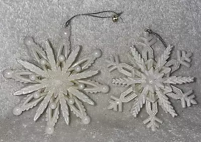 2 Vintage 3-Dimensional Plastic Christmas Ornament Snowflakes Layered Sparkly • $11