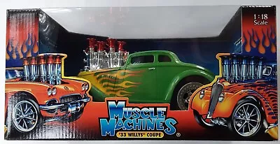 MUSCLE MACHINES 33 WILLYS COUPE 1:18 Scale DIECAST Custom HOTROD Green FLAMES • $189.99