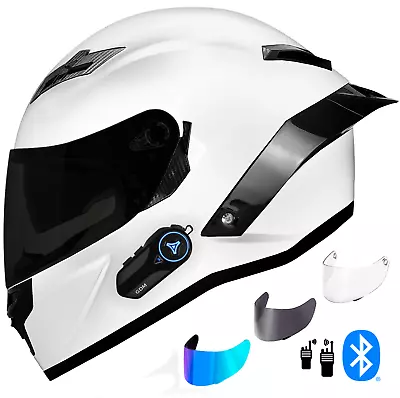 Full Face GDM Demon Motorcycle Helmet + Intercom Bluetooth + 4 Shields White • $179.95