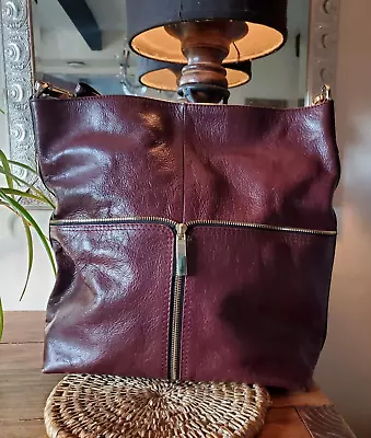 M&S Autograph Burgundy REAL LEATHER Large Shoulder Tote Bag Dust Bag • £38.95