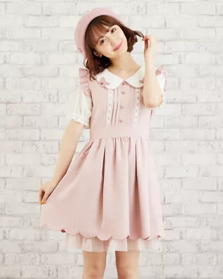 New Liz Lisa Scallop Ribbon Lace One Piece Dress Pink Bows Jfashion Kawaii • £60