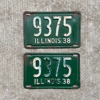 1938 Illinois License Plate Pair 9375 Low Number YOM DMV Clear Ford Chevy Dodge • $147.79