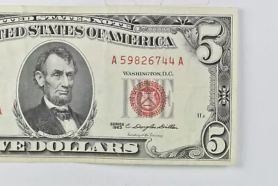 Crisp 1963 Red Seal $5 United States Note - Better Grade *840 • $7.50