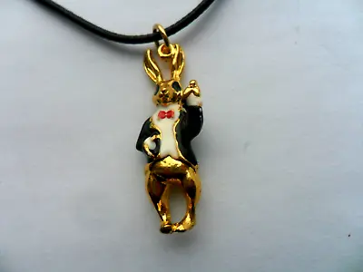 £3.99 • Buy Alice In Wonderland Gold And Black Rabbit  Pendant And  Cord Necklace