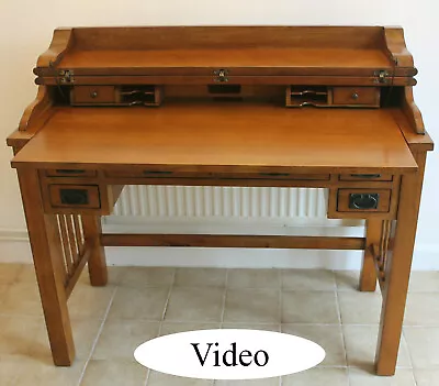 Oak Writing Computer Desk Drawers Retro Vintage Style Extending Bureau De Plait • £349