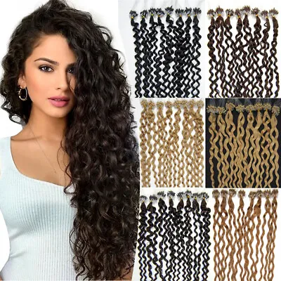 Micro Link Hair Extensions Human Hair Micro Ring Beads Loop Tip Remy Curly Hair • $68.82