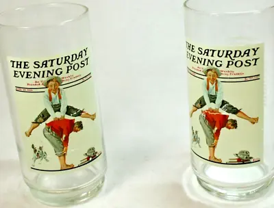 Lot 2 Glasses Arby's 1987 Norman Rockwell The Saturday Evening Post Leapfrog • $14.99