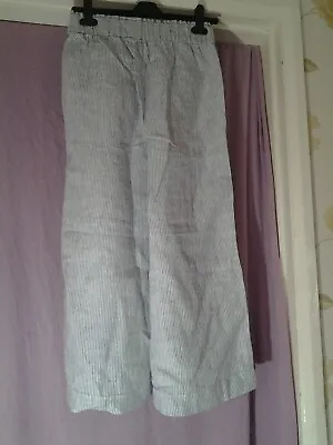 £9.50 • Buy Ex M&s, Debranded, Ladies Size Uk 8-18 Pale Grey/white Striped Linen Trousers