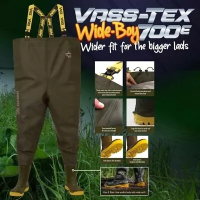 Vass-Tex 700E ‘Wide-Boy’ Edition Chest Wader Carp Fishing Clothing - All Sizes • £124.98