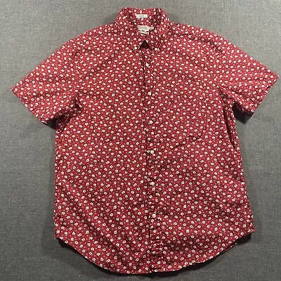 J Crew Secret Wash Short Sleeve Button Shirt Mens Large Red Floral 2-Ply Yarn • $19.99