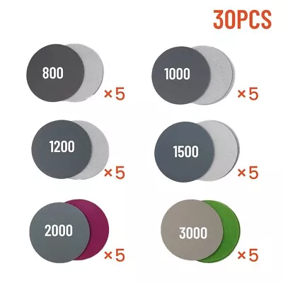 30 Pcs 3 /75mm Hook & Loop Wet/Dry Sander Sanding Discs Pads 800 - 3000Grit • $14.46