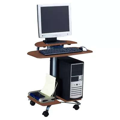 Pemberly Row Contemporary Mobile Wood Computer Cart In Medium Cherry • $76.30