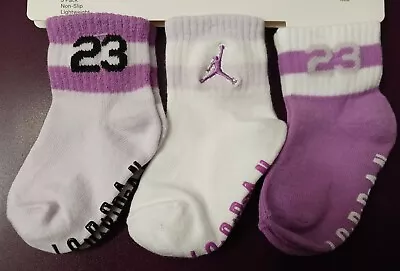 Baby Girl Size 12-24 Months 3 Pairs Grippy Socks Michael Jordan #23 Nike Purple • $15