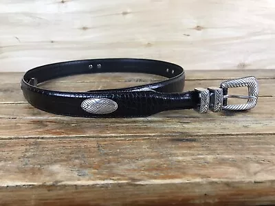 Roundtree & Yorke Mens Black Leather Croc Belt Silver Concho Size 40 • $24.99