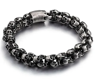 BLACKSTATIC Premium Men's Stainless Steel Skull Link Bracelet W/ Metal Gift Box • $25.99