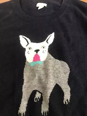 J. Crew Navy Blue French Bulldog Sweater Pullover Jumper Size Medium • $29.50