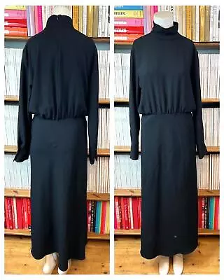 Zara Womens Dress Size M 10 12 Maxi Formal Black Draped Modest Draped Mock Neck • £27