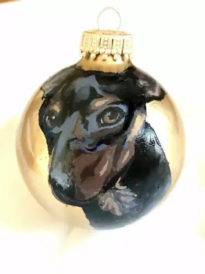 Miniature Pinscher Christmas Ornament Min Pin - HandPainted Glass Signed • $13.99