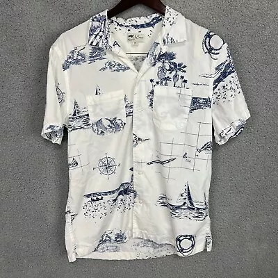 J. Crew Shirt Men’s M White Blue Nautical Camp Collar Button Up Short Sleeve • $24