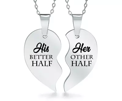 His Better Half Her Other Half Necklace Personalised/Engraved Split Heart • £24.99