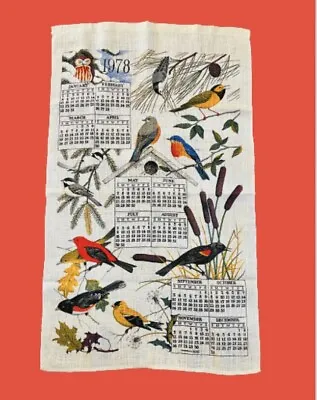 Vintage KAY DEE 1978 Linen Tea Towel Calendar 27x16 Birds • $14.99