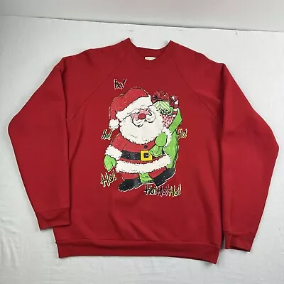 Vintage Christmas Sweatshirt Adult XL Red Colorful Santa Ugly Grandma Holiday • $21.99