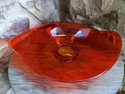 HTF MCM  Large Viking  Amberina Tangerine  ART GLASS EYE Dish Platter • $49