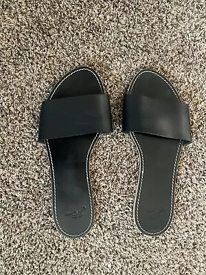 J Crew Black Slides In Vachetta Leather Made In Italy Size 9 Sandals Shoes • $20