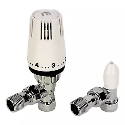 MYSON WHITE ANGLED THERMOSTATIC TRV & LOCKSHIELD 15MM X 1/2  - No:PLUSPAK15AC • £13.96