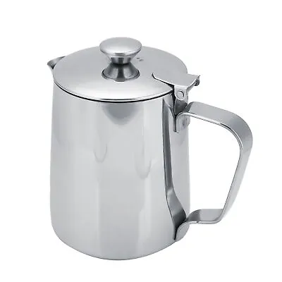 Coffee Cup Mug Milk Frothing Pitcher Jug With Lid Stainless Steel For Latte • £11.88