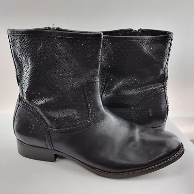 Frye Womens Mid Calf Boots Size 9 Melissa Perforated Bootie Black Leather • $78