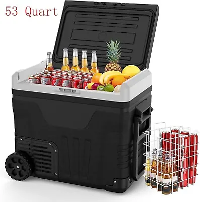 53QT Portable Car Refrigerator Freezer Compressor Cooler Dual Zone 12V W/ Wheels • $199.99