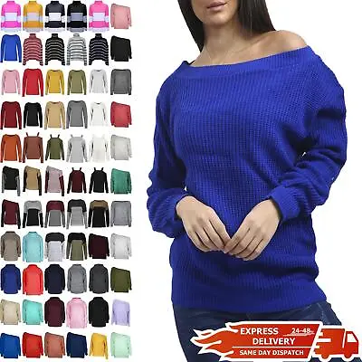 Ladies Off The Shoulder Chunky Womens Baggy Sweater TopKnitted Oversized Jumper • £7.49