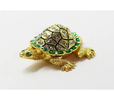 $9.99 • Buy Bejeweled Enameled Animal Trinket Box/Figurine With Rhinestones- Tiny Turtle