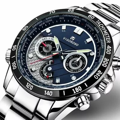 Luxury Mens Watches Sport Calendar Date Analog Quartz Waterproof Stainless Steel • $33.99