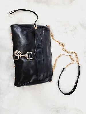 Rebecca Minkoff Black Leather MAC Crossbody Convertable Bag Gold Hardware • £48.25