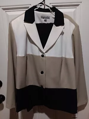 Danny & Nicole Suit Cream Black Tan Blazer And Black  Pants Set Sz 22W Vtg • $29