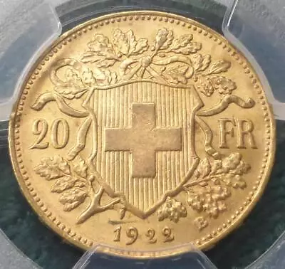 1922 B PCGS MS64 Switzerland 20 Francs GOLD Helvetia Certified Gold Bullion Coin • $555.71